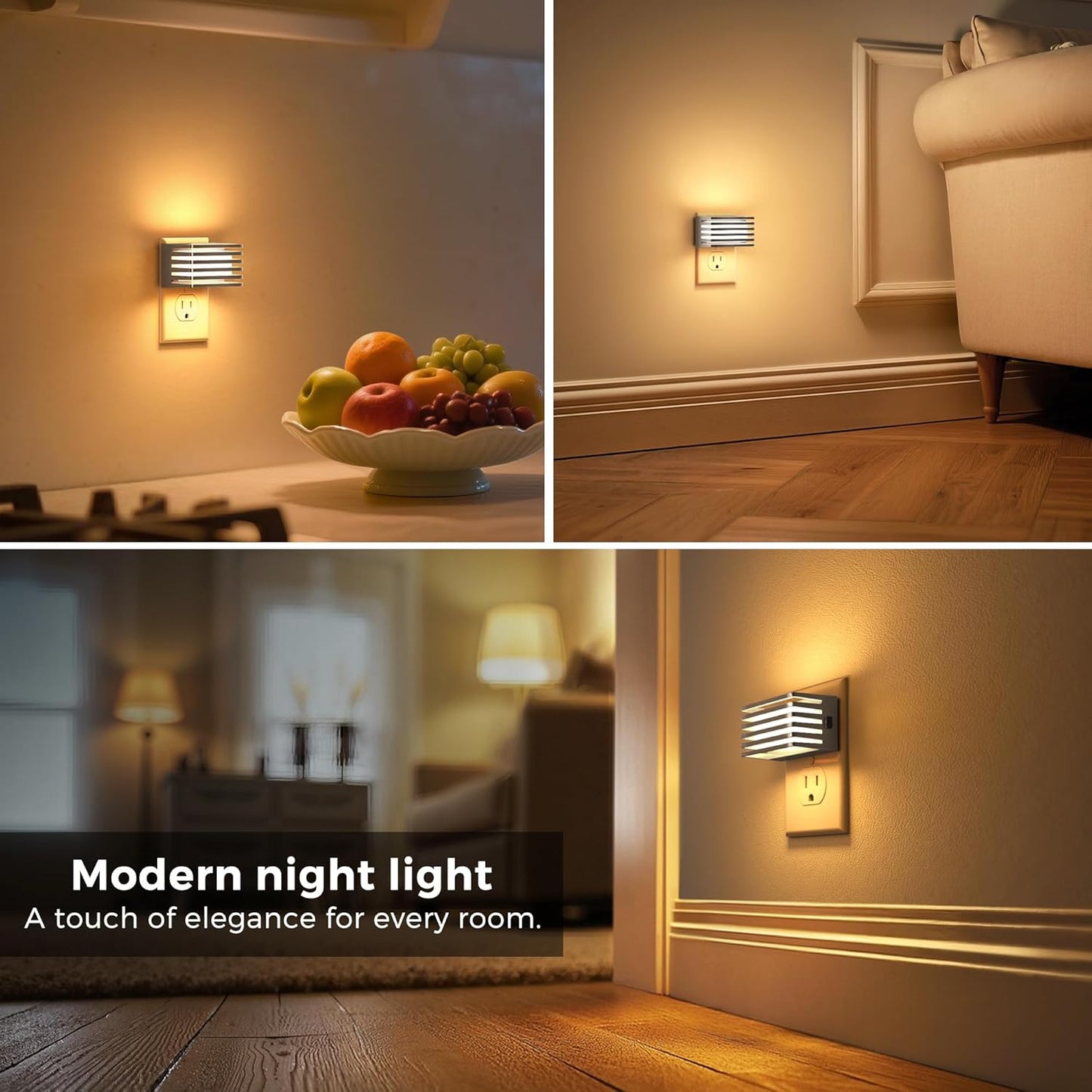 L LOHAS LED Motion Sensor Night Lights, [2 Pack] Dimmable Night Light Plug into Wall with Dusk-to-Dawn Sensor, Adjustable Brightness, 3000K Plug in Nightlight for Bedroom Bathroom Hallway (Black)