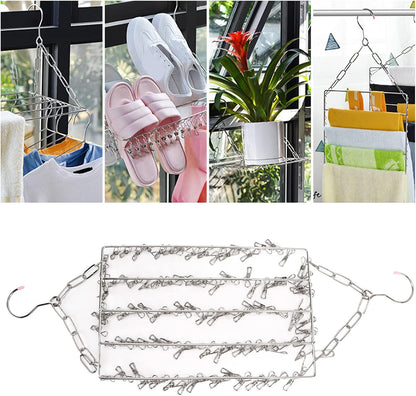 Stainless Steel Sock Drying Rack,Multifunctional Laundry Drying Rack Hanging Drying Rack Swivel Hook Wind Proof Clothes Hanger Rack with Clips for Hanging Clothes Towels Socks (Without Clip 40cm)