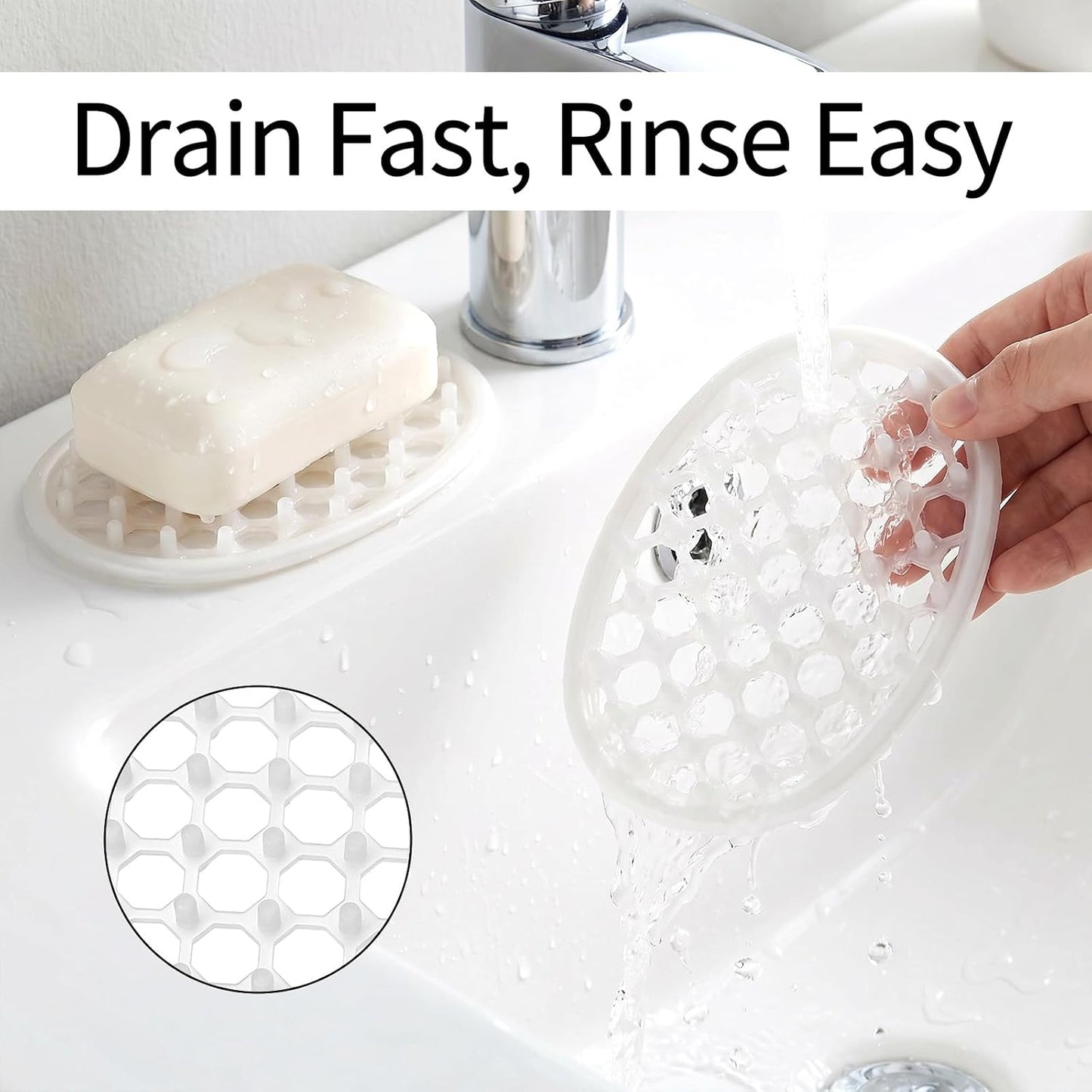 2 Pcs Soap Dish for Shower Soap Holder Shower with Efficient Drainage Holes Non-Slip Silicone Bar Soaps Holder Self Draining Soaps Saver Pad for Kitchen Bathroom Showers Shelf Counter Bathtub