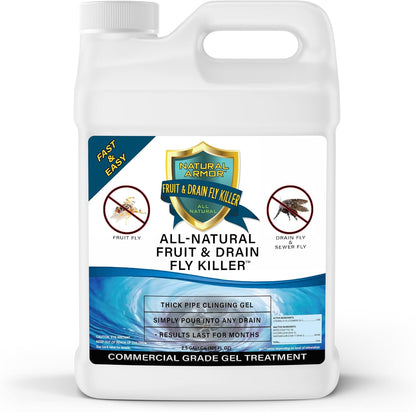 Natural Armor Drain Fly & Fruit Fly Killer (128oz Gallon) | Eliminates Gross Fruit, Drain, Sewer & Gnat Infestations from Any Drain - Simple, Easy to Use - Sewer & Septic Safe