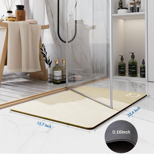 Diatomaceous Earth Bath Mat Rugs Super Absorbent Diatomite Stone Bath Mat Non Slip Quick Dry Thin Bathroom Mat Fit Under Door, Floor Rugs in Front of Bathtub, Shower Room, Sink,15.7"x23.6", Grey