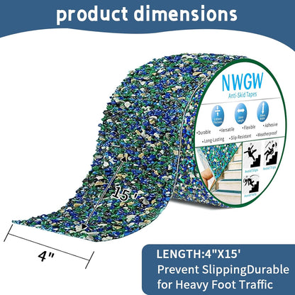 Waterproof Tape for Pools, 4" x15FT Heavy Duty Anti Slip Stair Treads Outdoor Tape Non-Slip Rubber Grip Tape Shower Strips Slip Resistant Tape Traction Tape for Stairs Showers Bathroom Trails