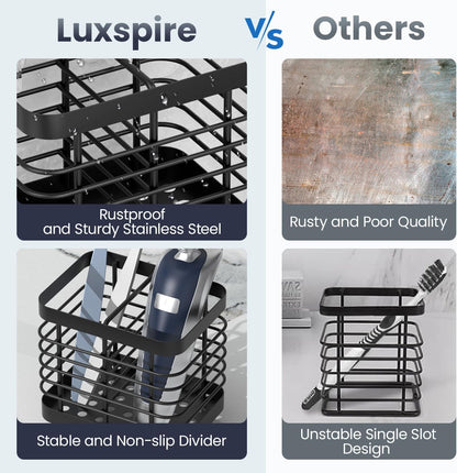 Luxspire Toothbrush Holders for Bathroom, Stainless Steel Electric Toothbrush Holder Wall Mounted, Shower Toothbrush Toothpaste Holder, Bathroom Organizer Essentials, 2 Slots, Black