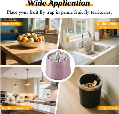 Ceramic Fruit Fly Trap for Indoors, Reusable Kitchen Fly Catcher with Stainless Steel Vent Lid, Uses Safe & Natural Vinegar Bait Trap, Dishwasher Safe, Easy to Use (White,1 Pack)