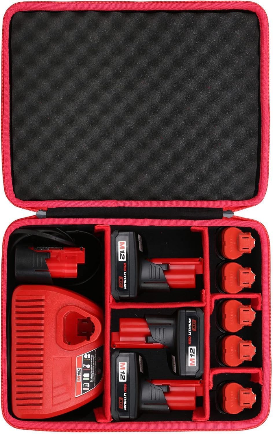 khanka Hard Battery Storage Box Holder, Carrying Case Replacement for Milwaukee M12 M18 18V and Charger - Holds 12V M18 18V 2.0/3.0/4.0/5.0/6.0/6.5/8/9.0/12.0-Ah Battery, Charger (Case Only)