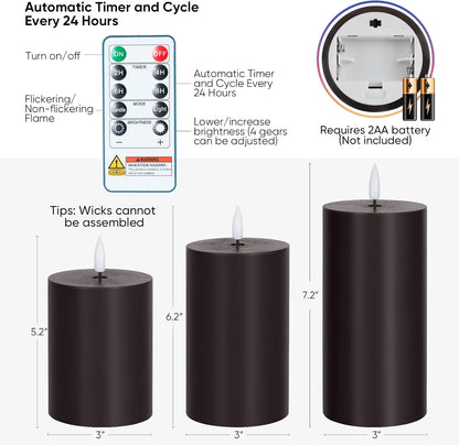 Homemory White Flameless Candles Battery Operated with Remote Timer, 3x3 Real Wax LED Pillar Candle for Home Fireplace Bedroom Living Room Party, Set of 3