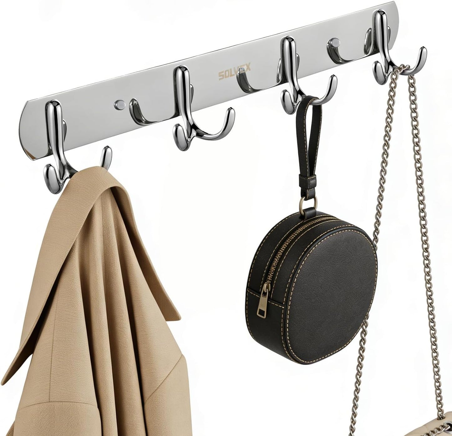 SOLVEX Coat Rack Wall Mount,2 Pack Coat Hooks Wall Mount, Hat Rack Key Holder Bag Hanger for Wall,Wall Hooks for Hanging,Purse Hanger Towel Hooks for Bathroom SP-60302-N