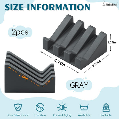 Self Draining Silicone Soap Dish Holder Waterfall Tray, 2 Pack Black | Waterfall design drains fast to keep soap dry, non-slip silicone base anti slide, soap saver for bathroom & kitchen