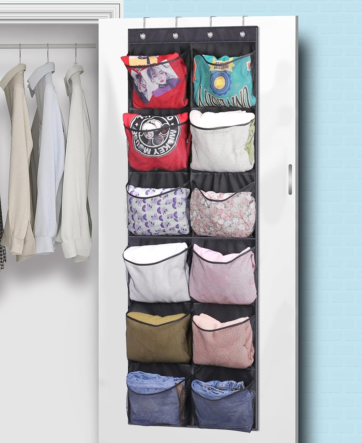 KIMBORA Over The Door Shoe Organizer 12 Large Mesh Pockets Boots Hanging Storage Shoe Rack for Closet White