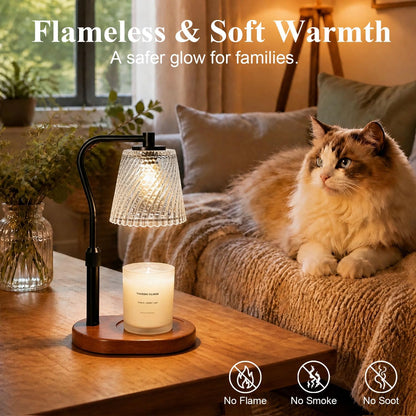 Candle Warmer Lamp - 2/4/8h Timer & Stepless Dimmable Candle Lamp with 3.9ft Cord, Adjustable Height Wax Melt Warmer for 2-6'H Jar Candles, Streamlined Flameless Ambiance Light for Bathroom Bedroom