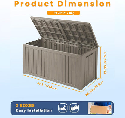 Outdoor Storage Box 325GAL Waterproof Resin Deck Box,Pool Accessories Supplies，UV-Resistant Lockable Package Delivery Bin for Garden Tools,Large Patio Outside Cushions,Chest,Furniture,Black