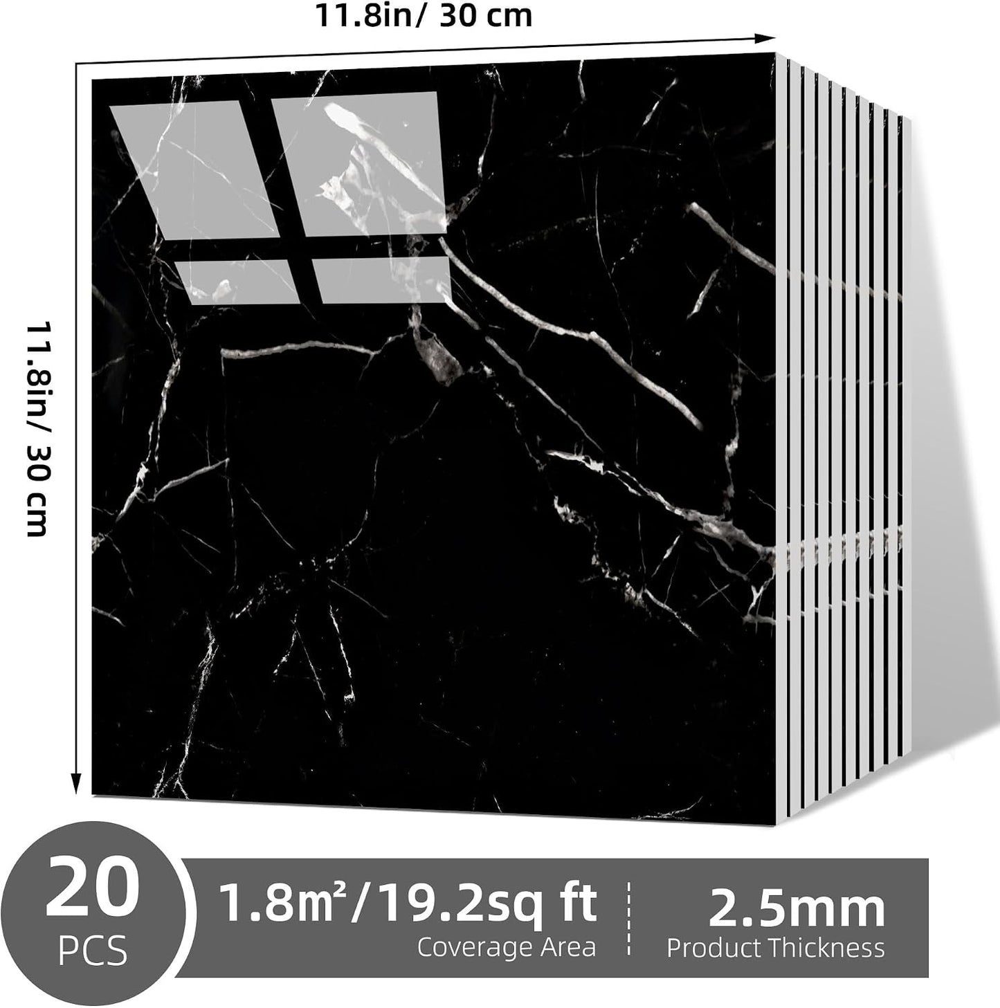 Vieshful 20pcs Peel and Stick Backsplash Tile，12"x12" Self Adhesive Marble Tile for Wall, PVC Waterproof Shower Wall Panels, Back Splash Stick on Tiles for Kitchen Bathroom Living Room (Not Real Tile)