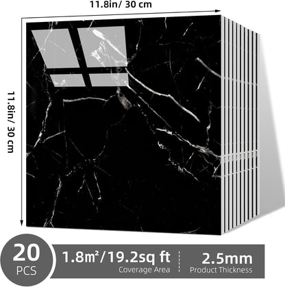 Vieshful 20pcs Peel and Stick Backsplash Tile，12"x12" Self Adhesive Marble Tile for Wall, PVC Waterproof Shower Wall Panels, Back Splash Stick on Tiles for Kitchen Bathroom Living Room (Not Real Tile)