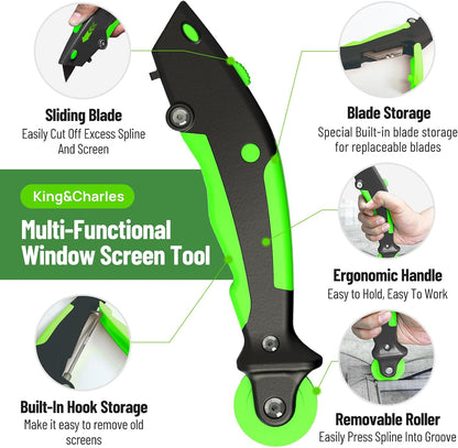 King&Charles Window Screen Door Repair/Replacement Kit, Includes Black Screen Mesh 48"x118"+ Versatile Screen Roller Tool+50Ft Spline+8Clips, Insect Screen, Pet Proof Window Mesh Kit