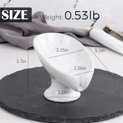 Small Soap Dish, Self Draining Bar Soap Holder for Bathroom Sink, Leaf Shaped Drainage Ceramic with Marble-Pattern Finish, Decorative Soap Dish, No Suction Cup, ANTIS'S HOME