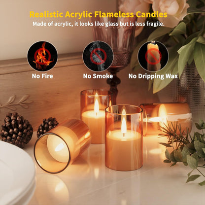 VIODAIM 12Pack Flickering Flameless LED Candles with Remote & Timer, Battery Powered - Small Pillar & Votive, Clear (2"X3")