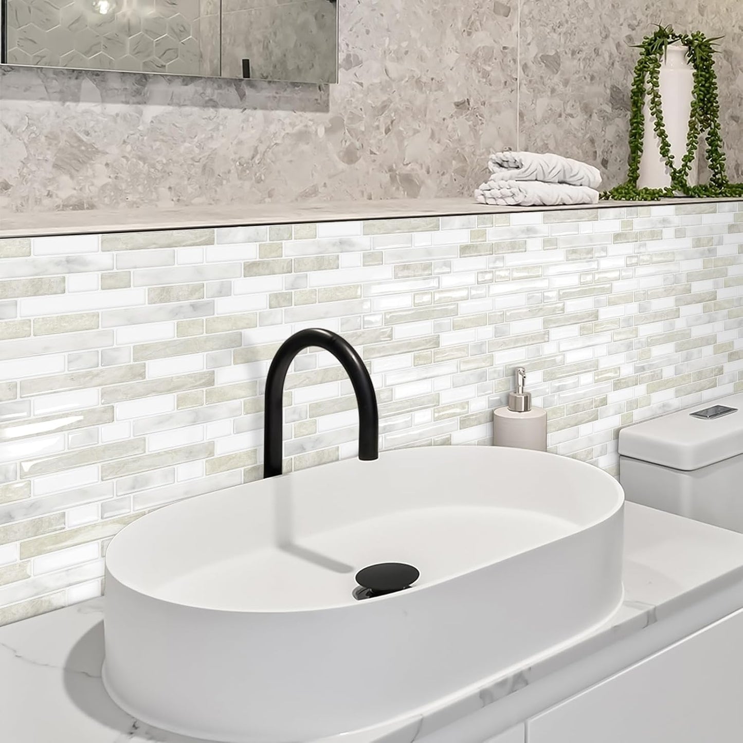 Peel and Stick Backsplash 3D Self Adhesive Wall Tile Brown 10 Sheet | Thick,Sticky,12"x12",Marble,for Kitchen,Bathroom