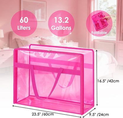SGHUO Blanket Storage Bags 60L Extra Large Plastic Vinyl Clear Storage Bag for Clothes, Comforter, Bedding, Moving Bags with Zipper and Reinforced Handle (4pcs)