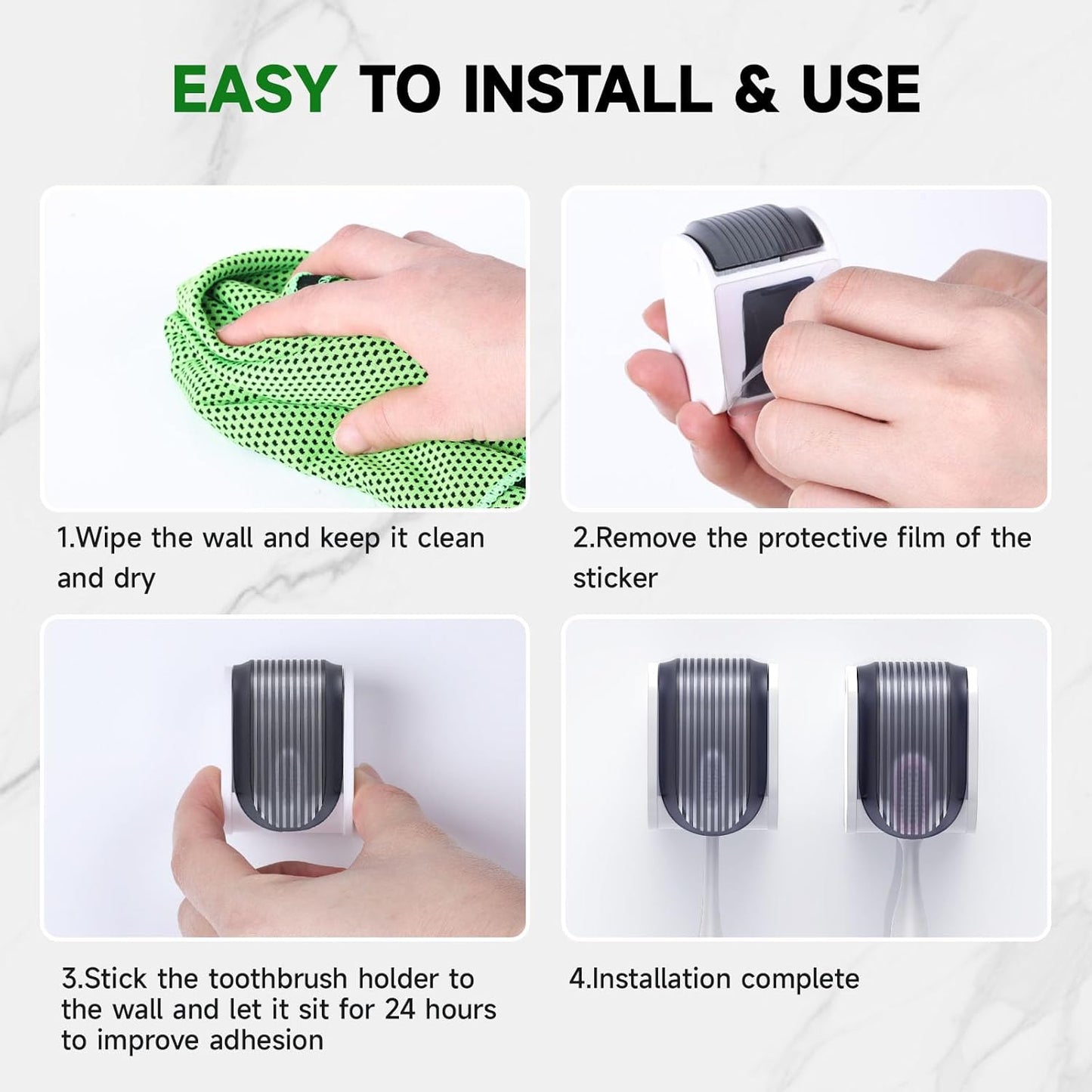 2 Pcs Toothbrush Holders Wall Mounted, Single Slot Design, Shower Self Adhesive Wall Mounted Toothbrush Holder with Cover, Waterproof and Dustproof, Suitable for Bathroom, Family, Travel (Transparent)
