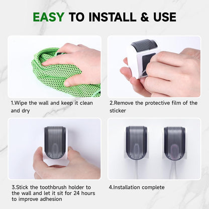 2 Pcs Toothbrush Holders Wall Mounted, Single Slot Design, Shower Self Adhesive Wall Mounted Toothbrush Holder with Cover, Waterproof and Dustproof, Suitable for Bathroom, Family, Travel (Transparent)