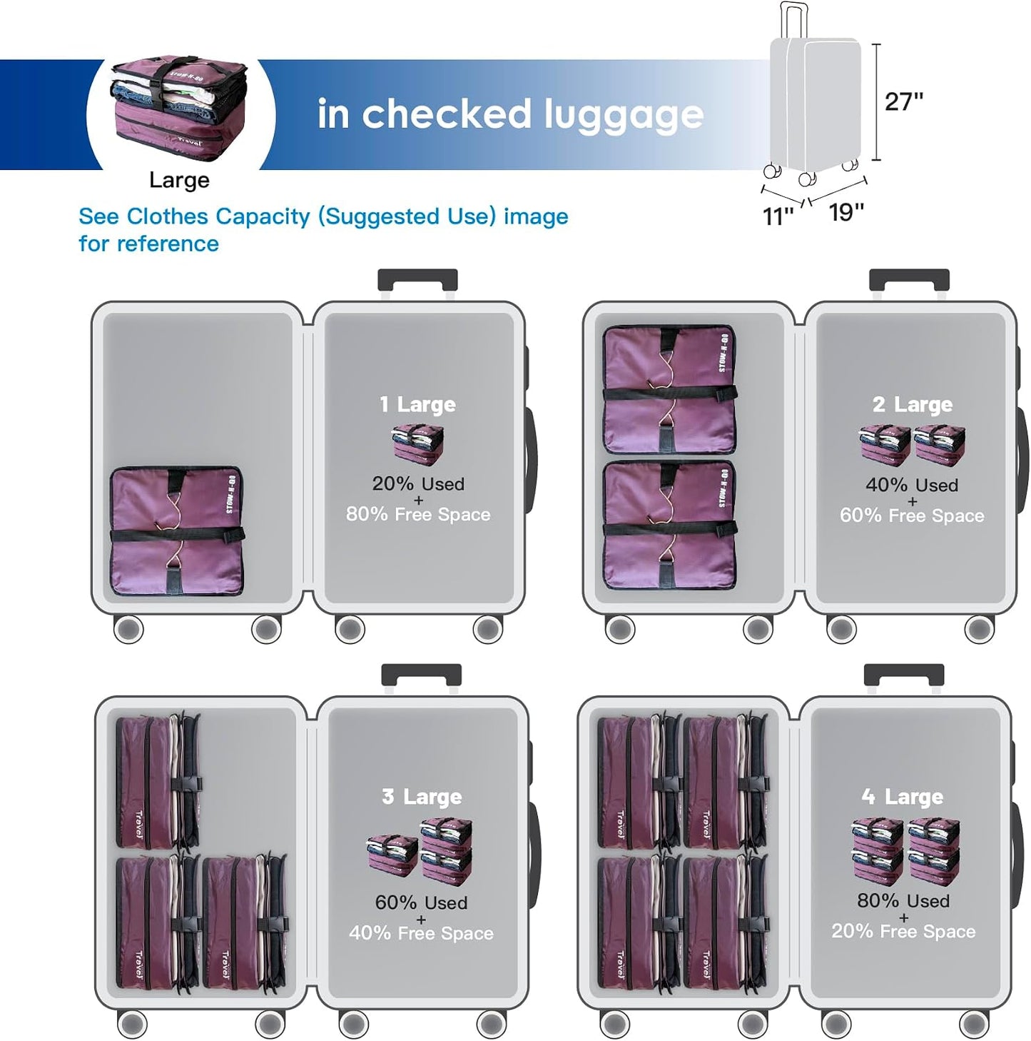 Grand Fusion Stow-N-Go Hanging Travel Shelves, Packing Organizer for Luggage. Carry on Closet for Suitcase. Expandable Packing Cube. Travel Essentials. (Black - L, L = (L) 11.8" x (W) 11.8")