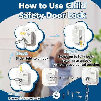 Child Proof Door Locks, No-Drill Adjustable Baby Safety Locks with 3M Strong Adhesive, Ideal for Refrigerators, Cabinets, Drawers & Toilets
