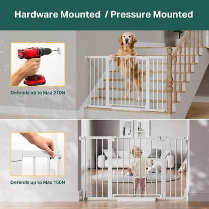 Cumbor 29.7-48" Baby Gate for Stairs, Mom's Choice Awards Winner-Dog Gate for Doorways, Auto Close Safety Pet Gate for Dogs Indoor, Easy Install Pressure Mounted Child Gate with Walk Thru Door, Brown