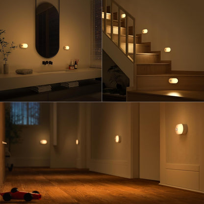 Lyridz Rechargeable Battery Night Light with Motion Sensor, Stick on Anywhere, 1-20LM Dimmable LED Nightlights for the Bedroom, Bathroom, Living Room, Kitchen, Stairs, Hallway, 4-Pack