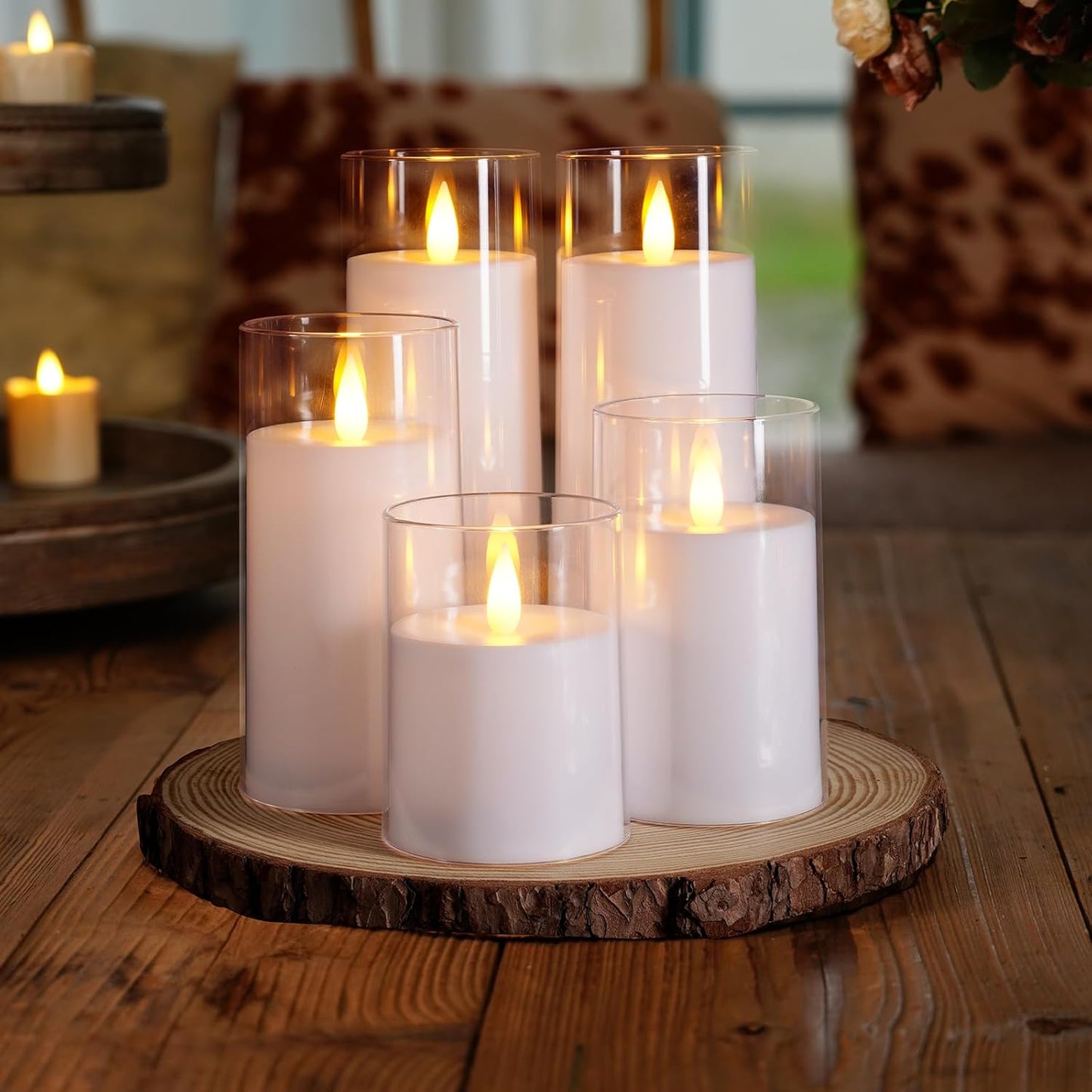 Homemory Realistic Flickering Battery Operated Candles, LED Fake Electric Candle with Remote Control and Timer, Flameless Candles for Home, Christmas Decoration, White, Set of 3