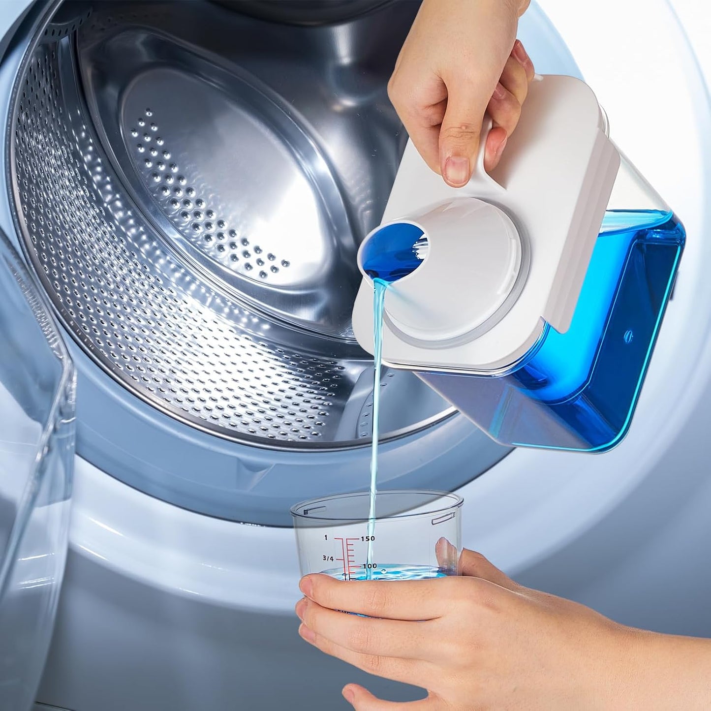 Tatuo 3 Pack Laundry Detergent Dispenser 37 oz Clear Liquid Container with 6 Removable Labels, Fabric Softener Pet Plastic Detergent Dispenser for Laundry Room Organization and Storage