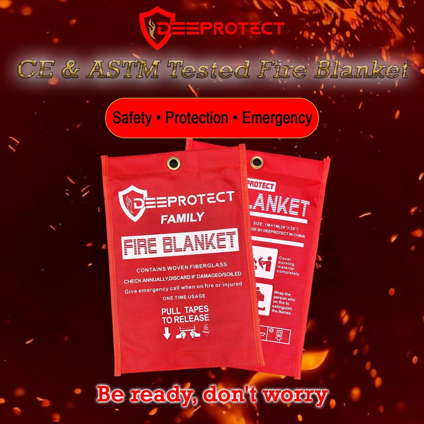 ASTM & CE Certified Fire Blanket - 39"x39" Fiberglass Emergency Blanket for Kitchen, Grill & Car | 1-Pack