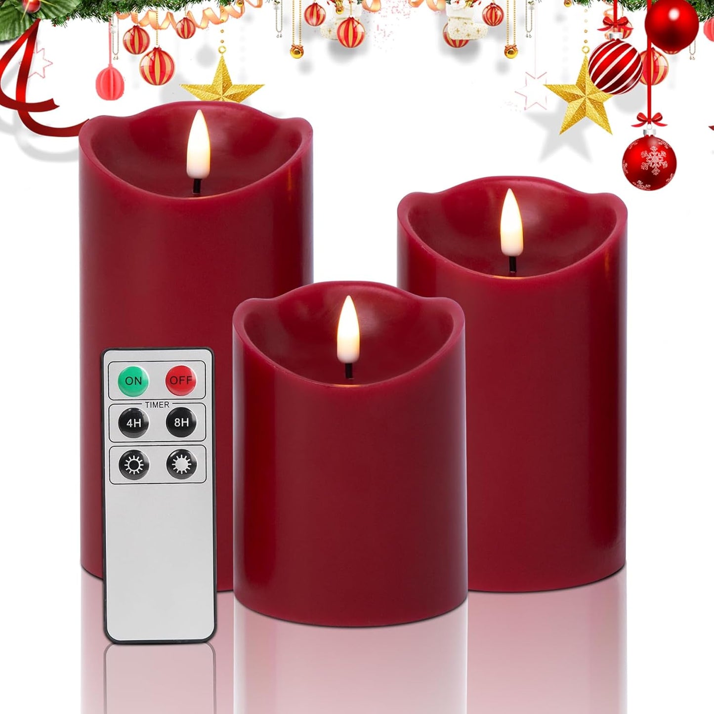 Eywamage Ivory Flameless Pillar Candles with Remote, Flickering Realistic LED Battery Wax Candles Set of 3, Φ 3" H 4" 5" 6"
