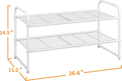Simple Trending 3-Tier Stackable Shoe Rack, Expandable & Adjustable Shoe Shelf Storage Organizer, Wire Grid, Black