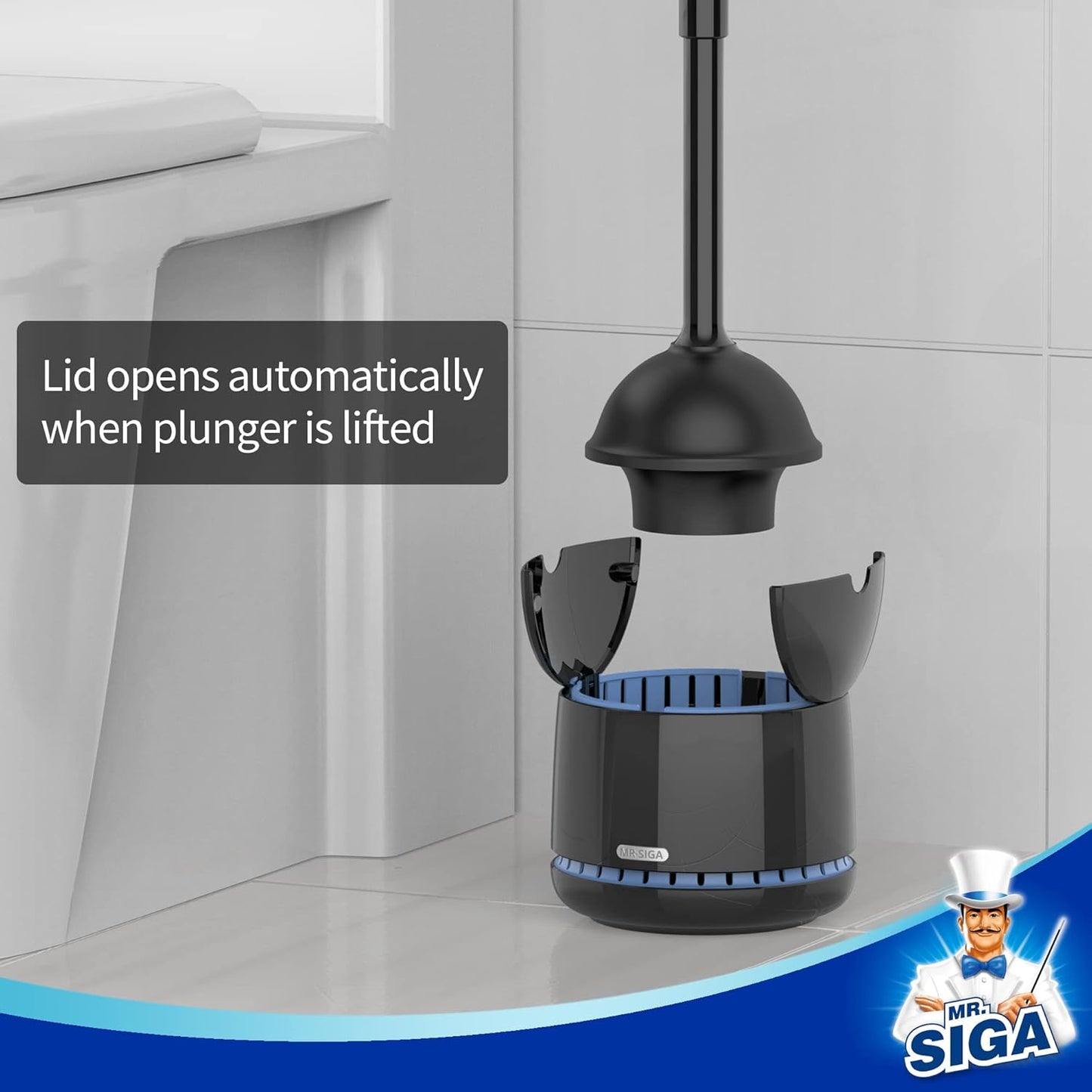 MR.SIGA Toilet Plunger with Holder, Heavy Duty Toilet Plunger and Holder Combo for Bathroom Cleaning, White