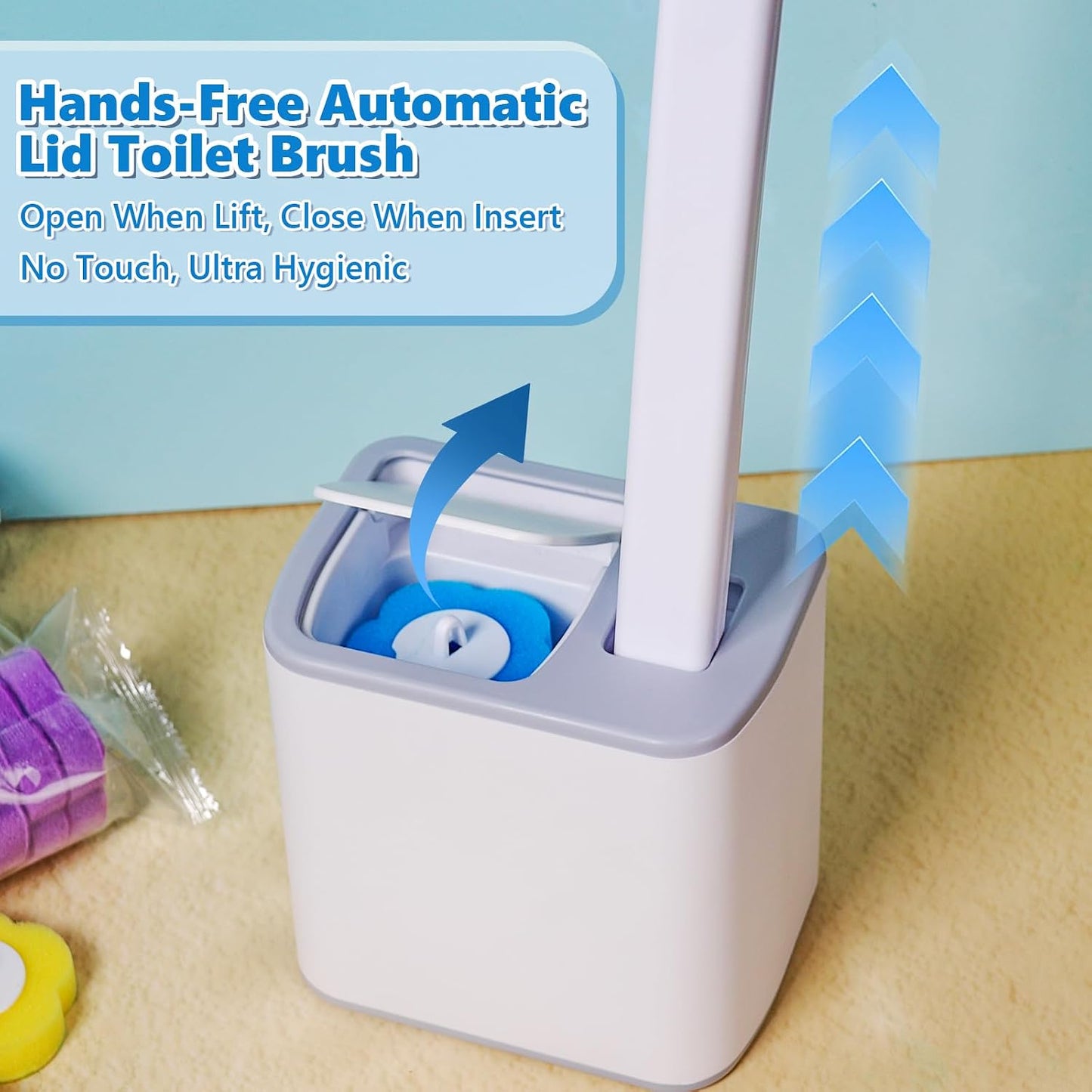 2 Pack Disposable Toilet Brush and Holder Set, Disposable Toilet Cleaning System Extended Handle with 48 Toilet Wand Refills, Toilet Brush for Toilet Bowl Cleaners, Bathroom Cleaning, Bathtub