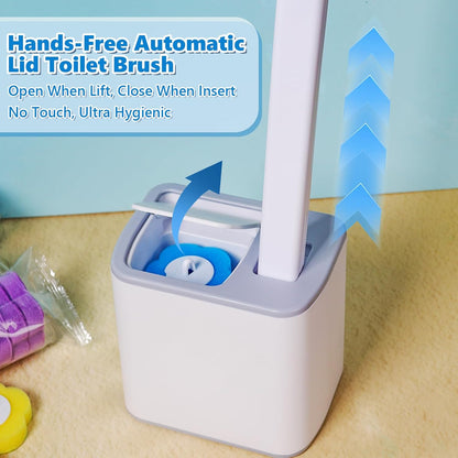 2 Pack Disposable Toilet Brush and Holder Set, Disposable Toilet Cleaning System Extended Handle with 48 Toilet Wand Refills, Toilet Brush for Toilet Bowl Cleaners, Bathroom Cleaning, Bathtub