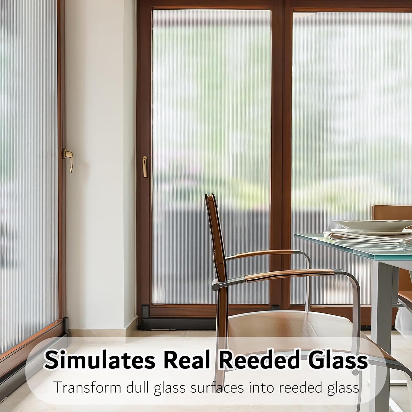 VELIMAX Reeded Glass Window Film, Window Privacy Film, Frosted Window Vinyl, 3D Decorative Decals Non Adhesive for Bathroom Living Room 17.7x78.7 inches