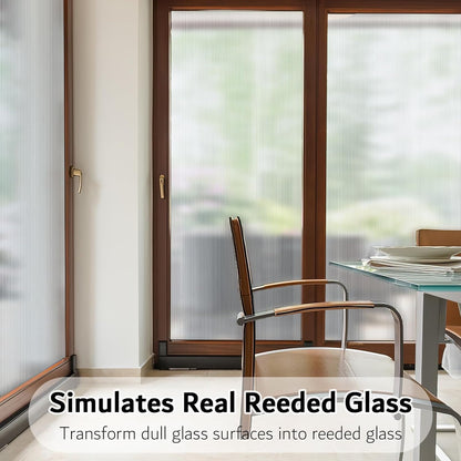 VELIMAX Reeded Glass Window Film, Window Privacy Film, Frosted Window Vinyl, 3D Decorative Decals Non Adhesive for Bathroom Living Room 17.7x78.7 inches