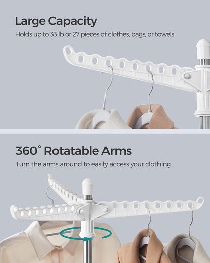 SONGMICS 2-Tier Clothes Drying Rack, 72-Inch Folding Laundry Drying Rack with 3 Rotatable Arms for Hangers, 24 Clips, Stainless Steel, for 27 Pieces of Clothes, Blue and Silver ULLR512Q01