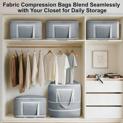 Comforter Storage Bag - 130L Large Capacity Blanket Storage Bags 4-Layer Ultra Space Saving Self Compression Organizer, Washable Compression Bags for Storage Comforter Blanket, 2-Pack, Beige
