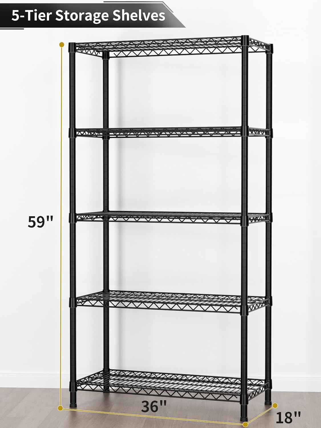 Golpart 4 Tier Adjustable Storage Shelves Metal Utility Shelf Wire Shelving Unit Organizer Rack for Home Kitchen Office Bathroom Pantry Room 12" D x 18" W x 44" H