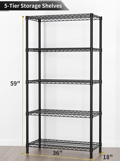 Golpart 4 Tier Adjustable Storage Shelves Metal Utility Shelf Wire Shelving Unit Organizer Rack for Home Kitchen Office Bathroom Pantry Room 12" D x 18" W x 44" H