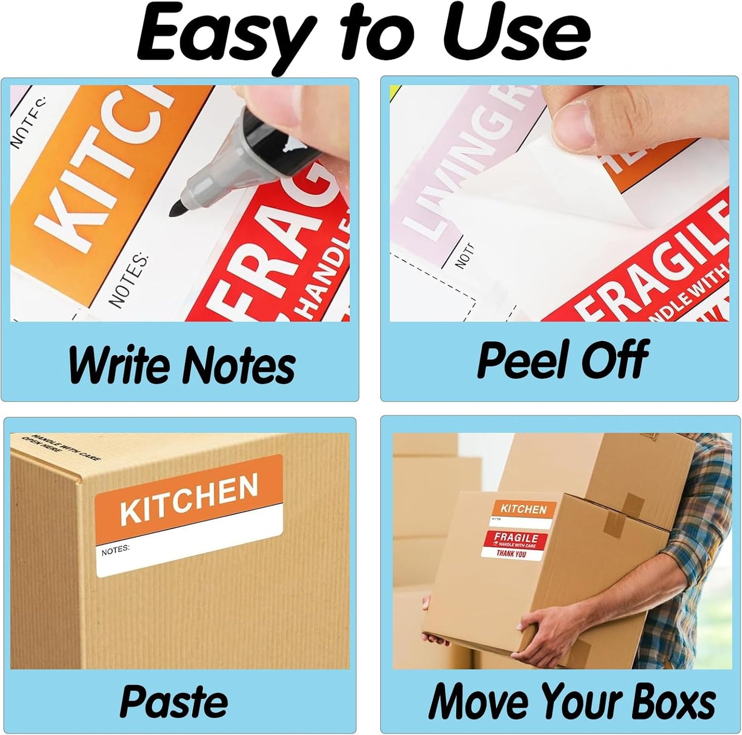 400 Pcs Large Home Moving Packing Box Labels, 1.65 x 3.5 Inches | 6-Color Coded, Fragile Labels Included, Blank Customizable Labels, Packing Box Stickers