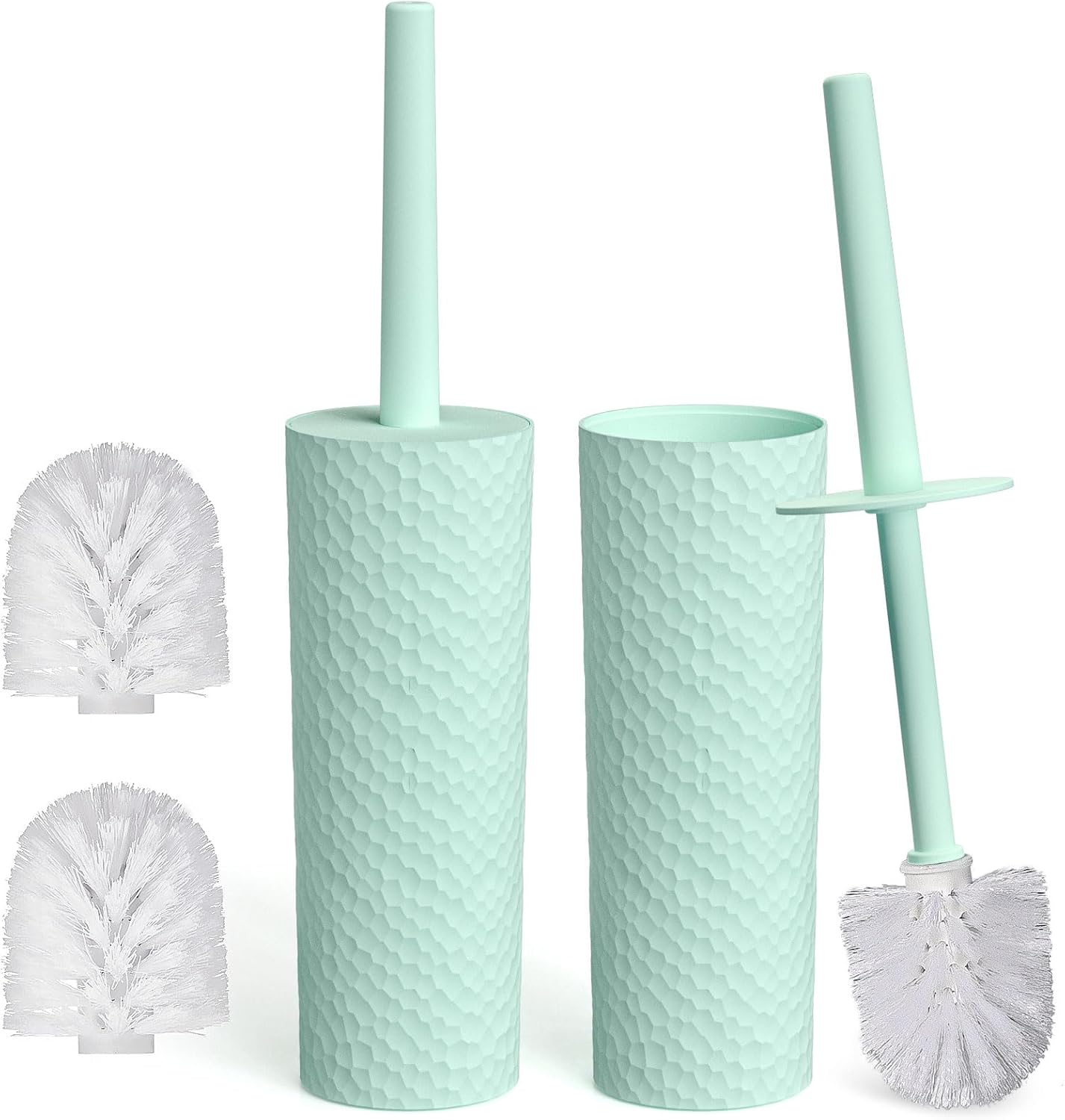 Topsky 2 Pack Compact Toilet Brush & Holder Set, Plastic Round Barrel Loo Brush with 2 Replacement Toilet Brush Head, Durable for Bathroom Toilet, Gray