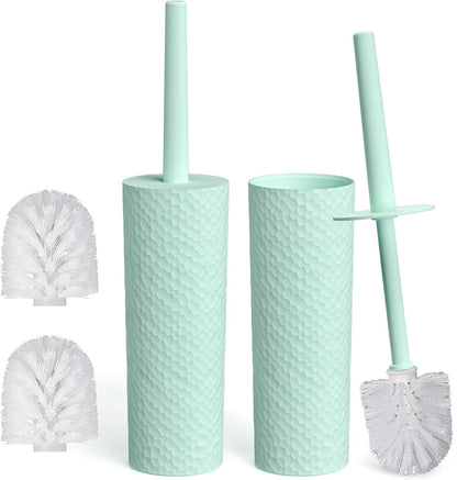 Topsky 2 Pack Compact Toilet Brush & Holder Set, Plastic Round Barrel Loo Brush with 2 Replacement Toilet Brush Head, Durable for Bathroom Toilet, Gray