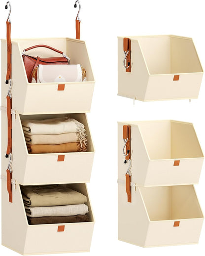 Homsorout Hanging Closet Organizer 4 Tier - Clothes Hanging Shelves, Space-Saving Closet System, Fabric Storage Bins Bedroom Organization, Collapsible Baskets for Home, Dorm, Rv, Beige