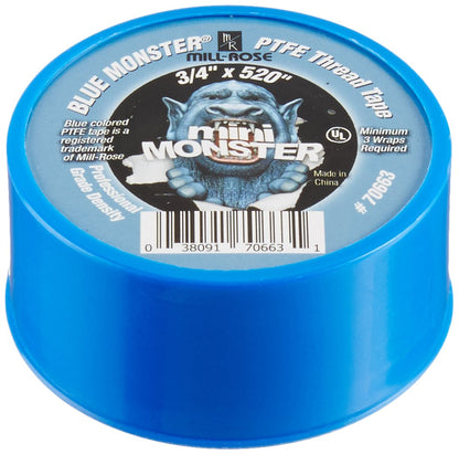 Mill-Rose Blue Monster 3/4 in. x 520 in. Blue Thread Seal Tape - 1 Each | Dense blue PTFE tape seals threaded plumbing connections; 3/4 in width and 520 in length for water, air, and general service.