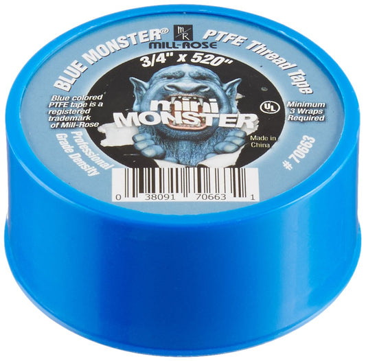 Mill-Rose Blue Monster 3/4 in. x 520 in. Blue Thread Seal Tape - 1 Each | Dense blue PTFE tape seals threaded plumbing connections; 3/4 in width and 520 in length for water, air, and general service.