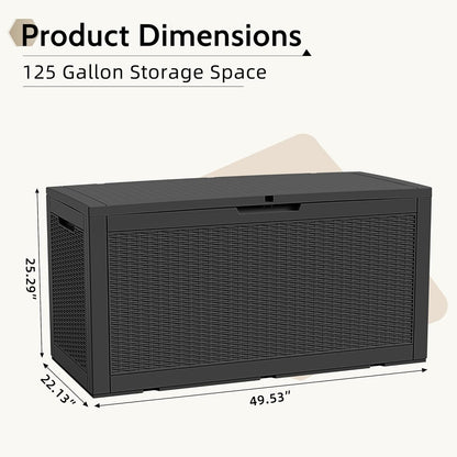 125Gal Outdoor Storage Box, Lockable Deck Box with Hydraulic Lid | Waterproof UV-resistant, Durable outdoor bin for patio cushions, pool accessories & garden tools. Keeps contents secure & dry