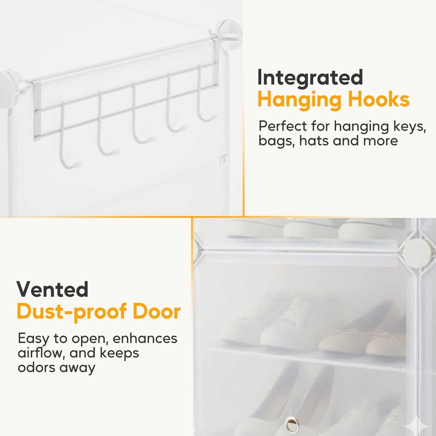 HealSmart Shoe Rack Organizer with Door, Shoe Storage Cabinet, Stackable Plastic Shelves for Closet, Entryway, Hallway, Bedroom, 8-Tier 32-Pair, White
